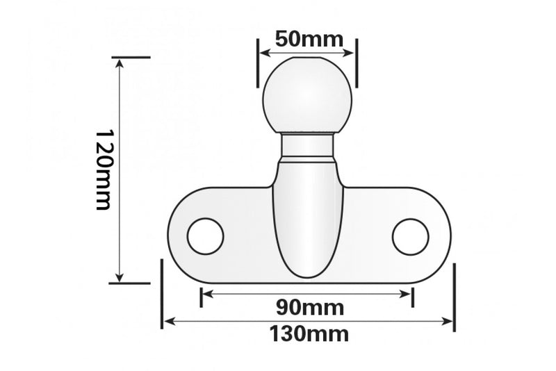 Heavy Duty Tow Ball, 50mm Ball, Dimensions