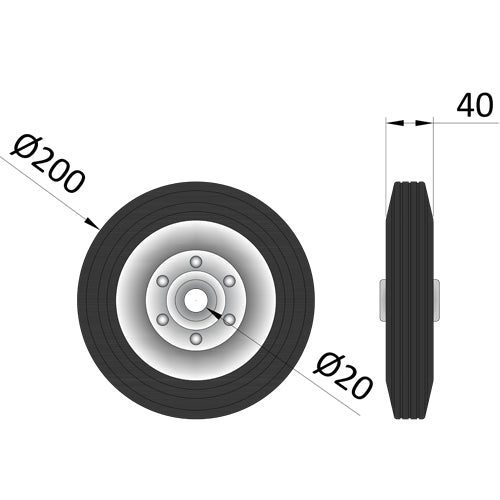 Dimensions Replacement Jockey Wheel, 200mm Diameter, 40mm Width